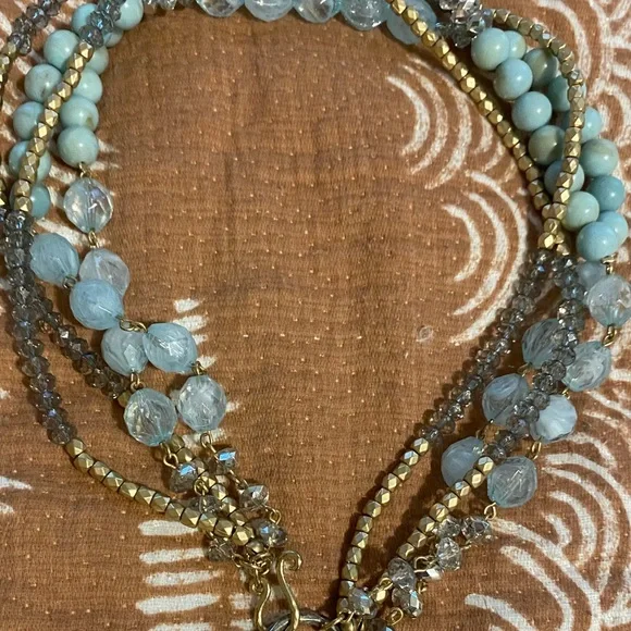 Gorgeous Beaded Necklace Blue, Gray, and Gold - Picture 3 of 3